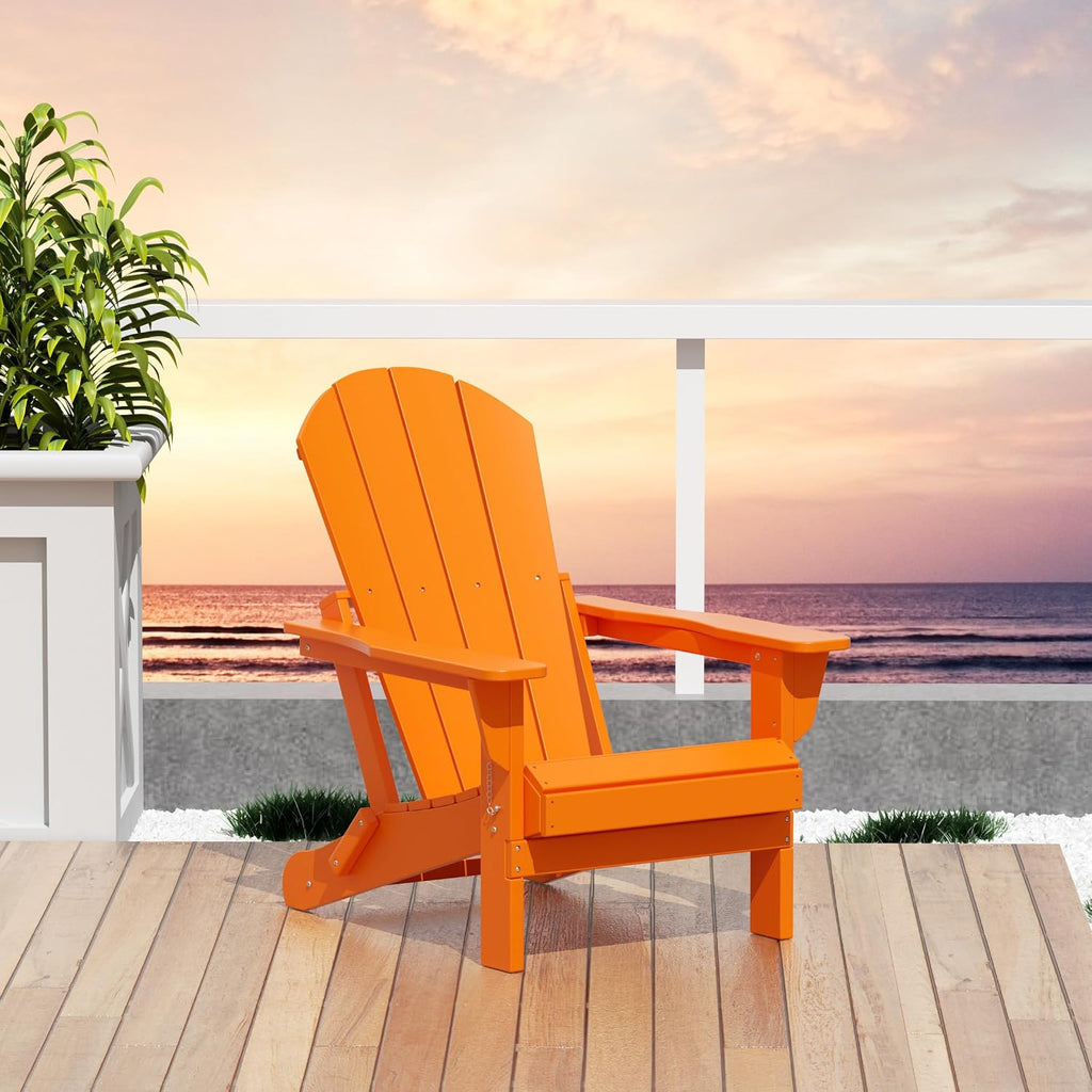 WO Home Furniture Laguna Folding Adirondack Chair, HDPE Patio Chair, All Weather Use Fire Pit Chair for Outdoor Garden, Backyard, Deck, Pool, Orange