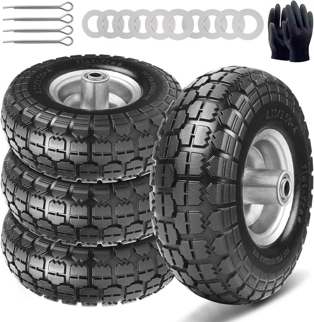 10" solid tires, 4.10/3.50-4 tire and wheel flat, main product view