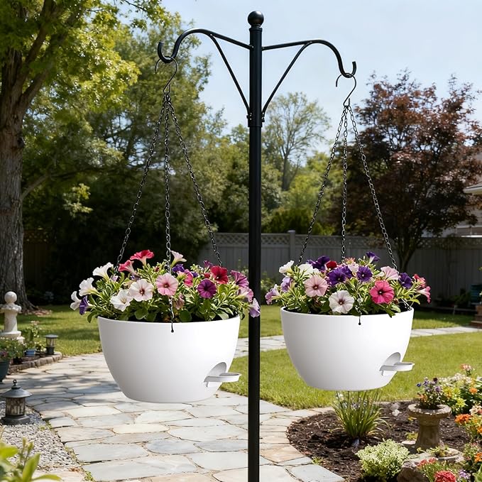 13 Inch 2 Pack Large Self Watering Hanging Planters for Indoor Outdoor Plants, Hanging Plant Pots with Removable 50 Oz Reservoir, Plastic Hanging Basket for Window Porch Garden, White