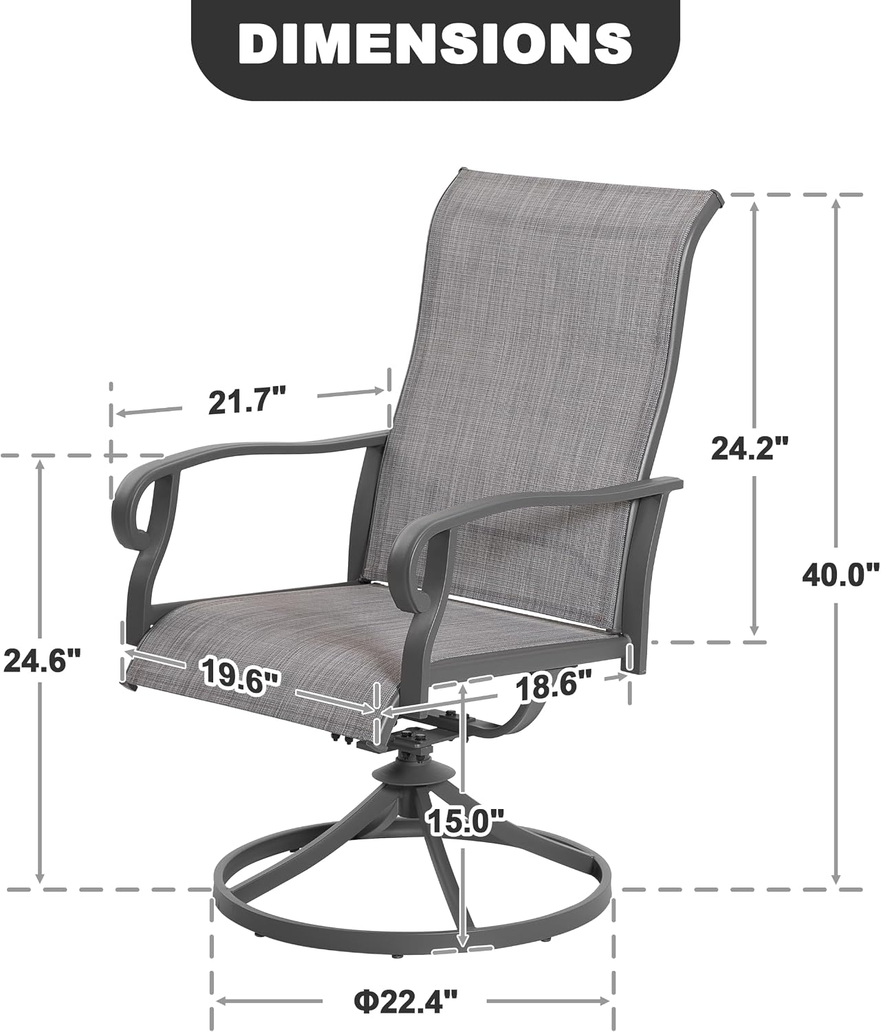 NUU GARDEN 2-Piece Patio Swivel Chairs, Swivel Dining Set, Light Gray | All-weather light gray textilene chairs for 2 Features 360-degree rotation and 15-degree rocking. High backrest for comfort