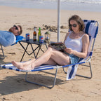 2PK Face-Down Tanning Beach Chair, Adjustable Folding Sunbathing Lounger with Arm Slots, Side Pocket, Lightweight Reclining Chair for Beach, Poolside, Lawn & Patio, Navy and White Stripe