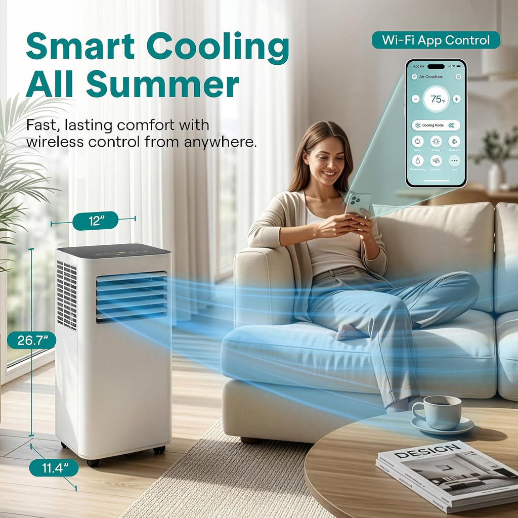 serenelife portable air conditioner 8000 btu with wifi shown in use