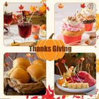 100pcs Fall Thanksgiving Cocktail Picks Pumpkins Maple Leaves Decorative Toothpicks for Appetizers Autumn 4.7 IN Bamboo Skewers Sticks for Fall Decorations Party Supplies(Turkey)