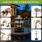 9V 6W Solar Fountain Pump, 3-Tier Waterfall & 3 Spray Nozzles, Solar Powered Water Fountain Solar Bird Bath Fountain for Small Pond, Patio, Garden