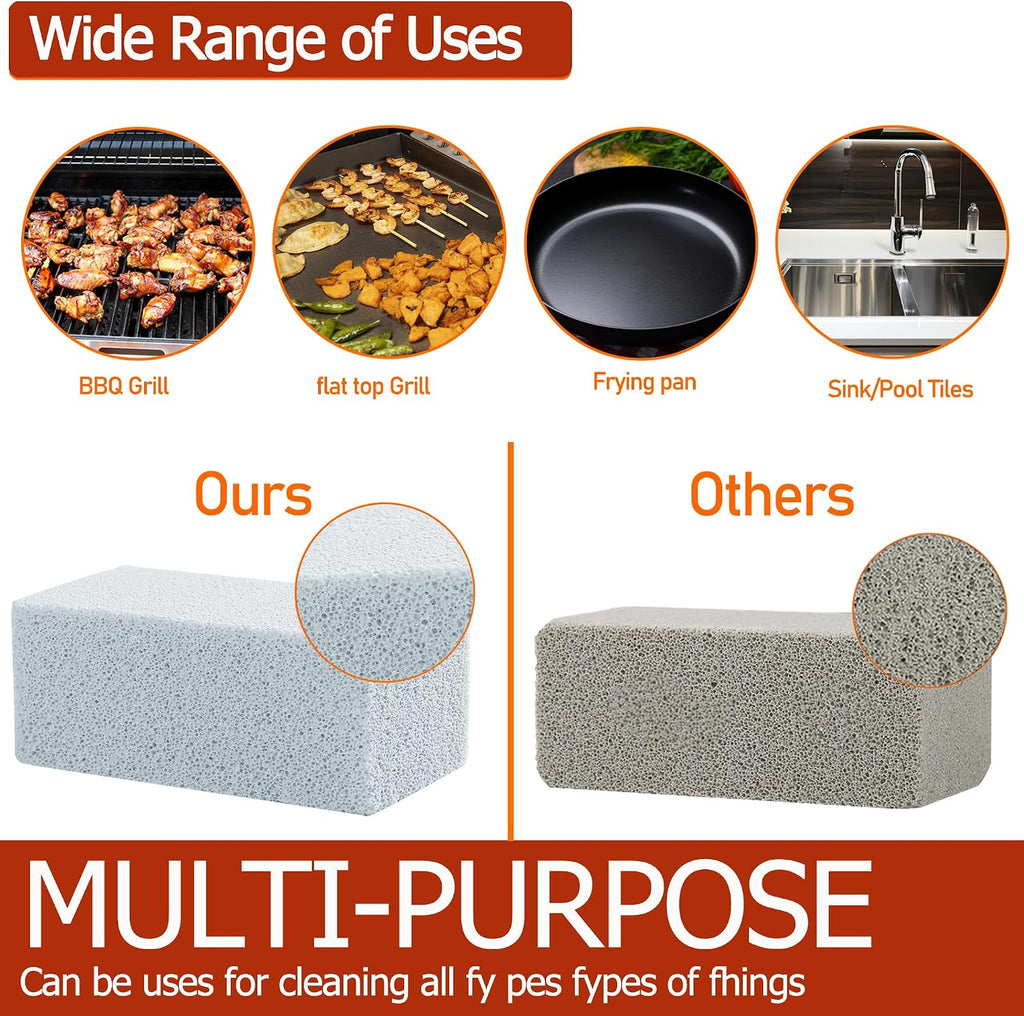 Heavy Duty Griddle Cleaning Brick with Handle | Grill Cleaner for Cleaning Flat top, Pumice Griddle Cleaning Stone Removing Stains for BBQ, Swimming Pool, Sink(5 Pack)