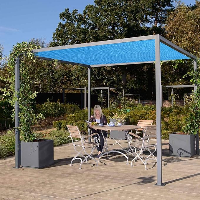 Eden's Decor Straight Flat-Edged Sun Shade Sail Rectangular 14' x 16' Blue UV-Blocking Outdoor Canopy Fabric Cloth Awning for Pergola Patio Garden Backyard Custom Size