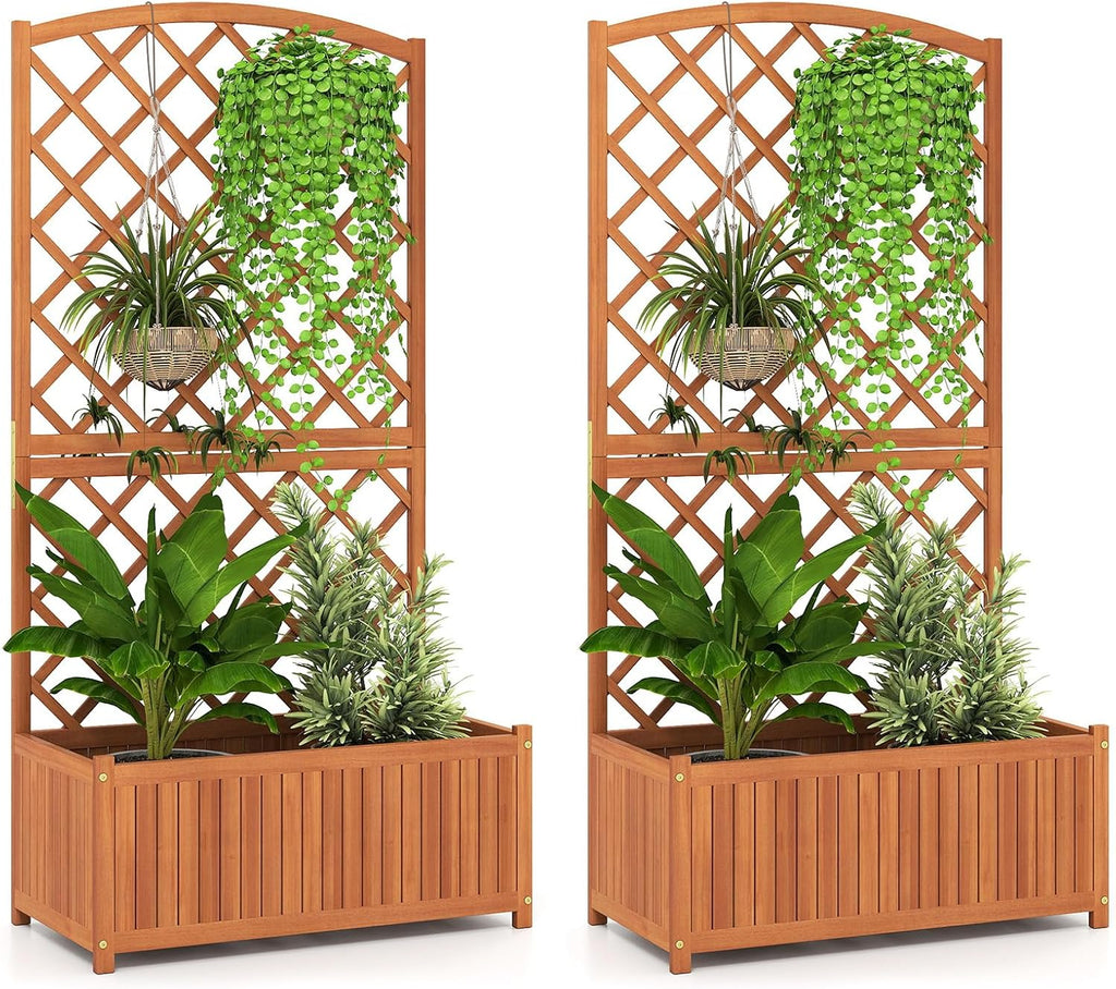 giantex solid acacia wood planter box with trellis, main product view