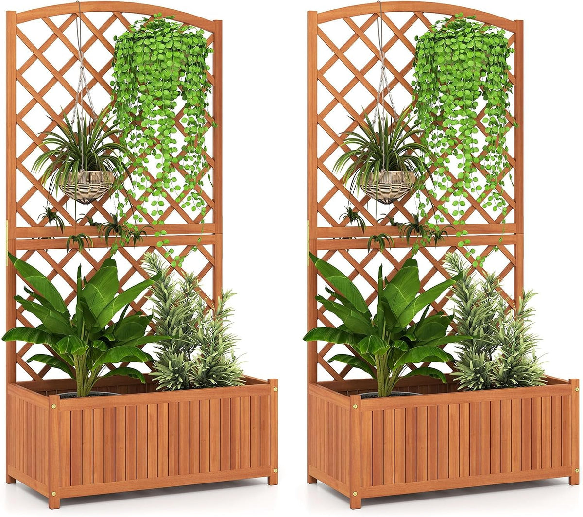 giantex solid acacia wood planter box with trellis, main product view