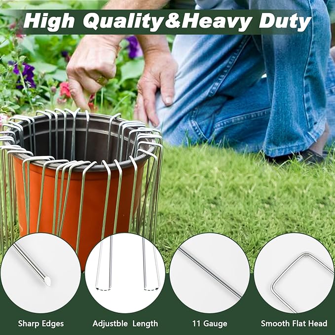 FEED GARDEN 4 Inch 25 Pack Galvanized Landscape Staples 11 Gauge Anti-Rust Garden Stakes Landscaping Fabric SOD Pins Yard Stakes for Weed Barrier Fabric