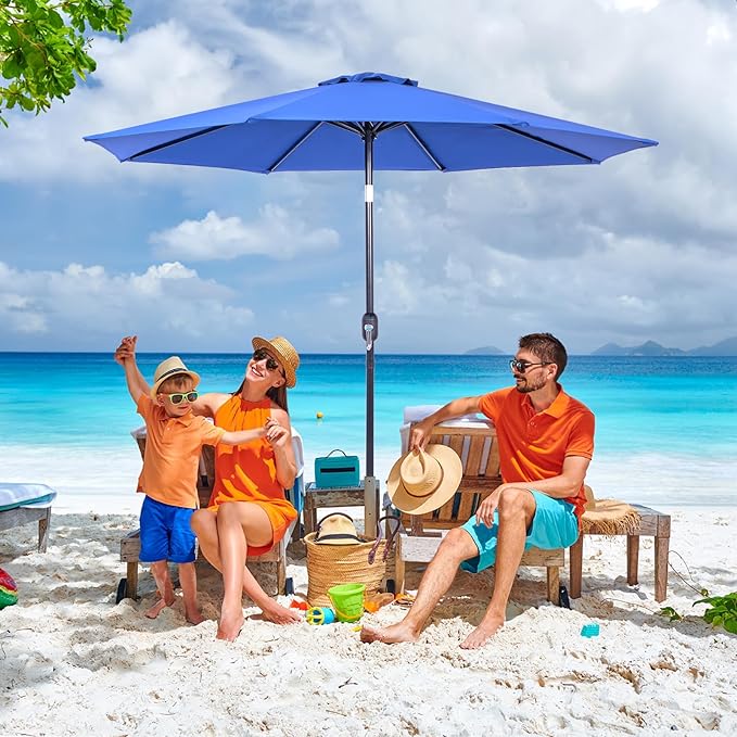 Backyard Expressions 9 ft. Patio Umbrella, Market Table Umbrella w/Tilt and Crank, 8 Ribs