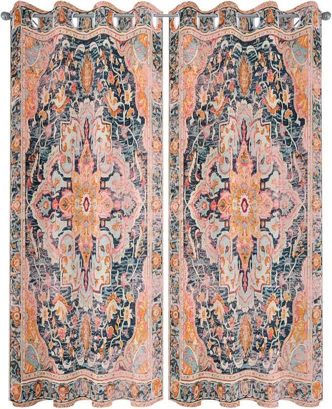Rustic Boho Outdoor Curtains for Patio Waterproof, Grommet Privacy Curtain Drapes Weatherproof Outside Curtains for Porch GazeboPergola Cabana 2 Panel 54x108inch Ethnic Turkish Floral Geometric