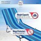 Rio Beach Portable Lay Flat Folding Backpack Beach Lounge Chair with Backpack Straps and Storage Pouch, Blue and Red