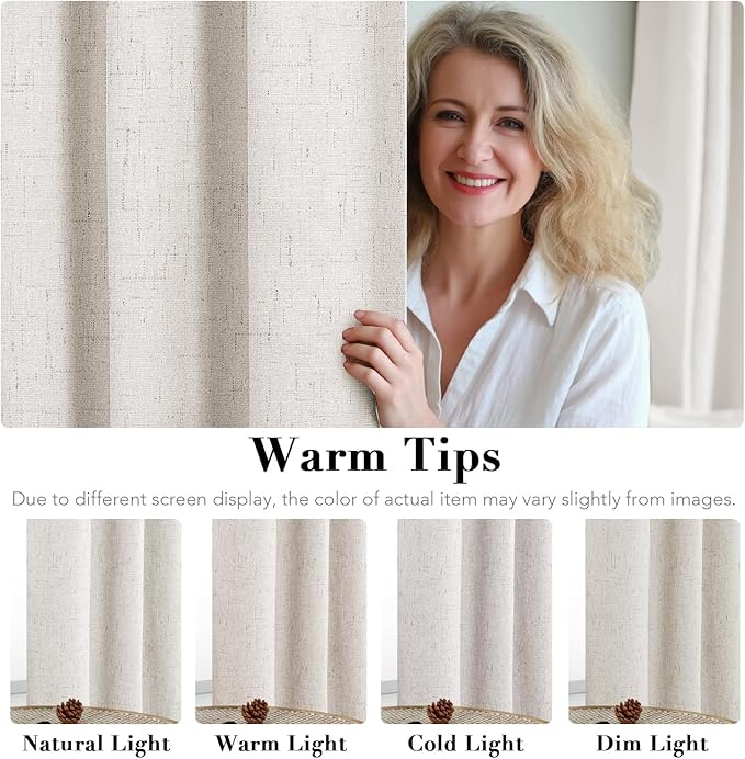 H.VERSAILTEX 100% Blackout Curtains Linen Textured Blackout Curtains for Bedroom Full Light Blocking Thermal Insulated Curtain Panels 84 Inches Long Energy Saving with White Liner, 2 Panels, Ivory