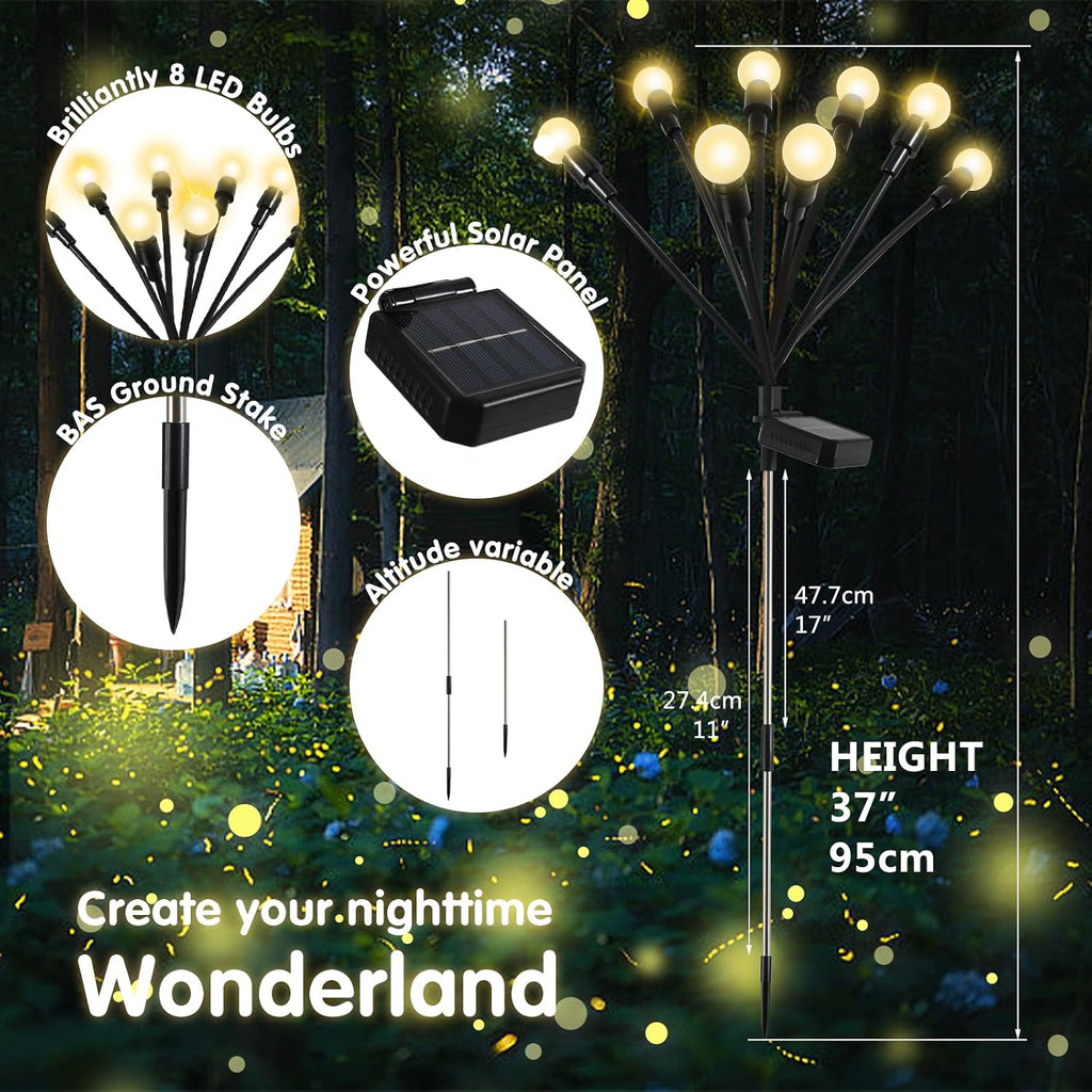 4 Pack Solar Firefly Lights Outdoor, 8 Mode Adjustable Height Swaying, IP65 | Firefly solar lights, solar garden lights, IP65 waterproof, auto dusk-to-dawn, zero-wire, pathway garden landscape