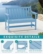 SERWALL Outdoor Bench, HDPE Outdoor Benches Weatherproof, 2-Person Garden Bench with 660 lbs Weight Capacity, Patio Benches for Outdoors, Garden, Porch, Backyard and Park, Light Blue, 6 Pack