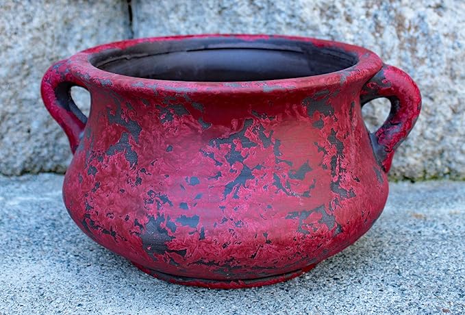 Egyptian Era Designed Earthen Ware Terra-Cotta Vessel/Planter with Looped Handles (Red)