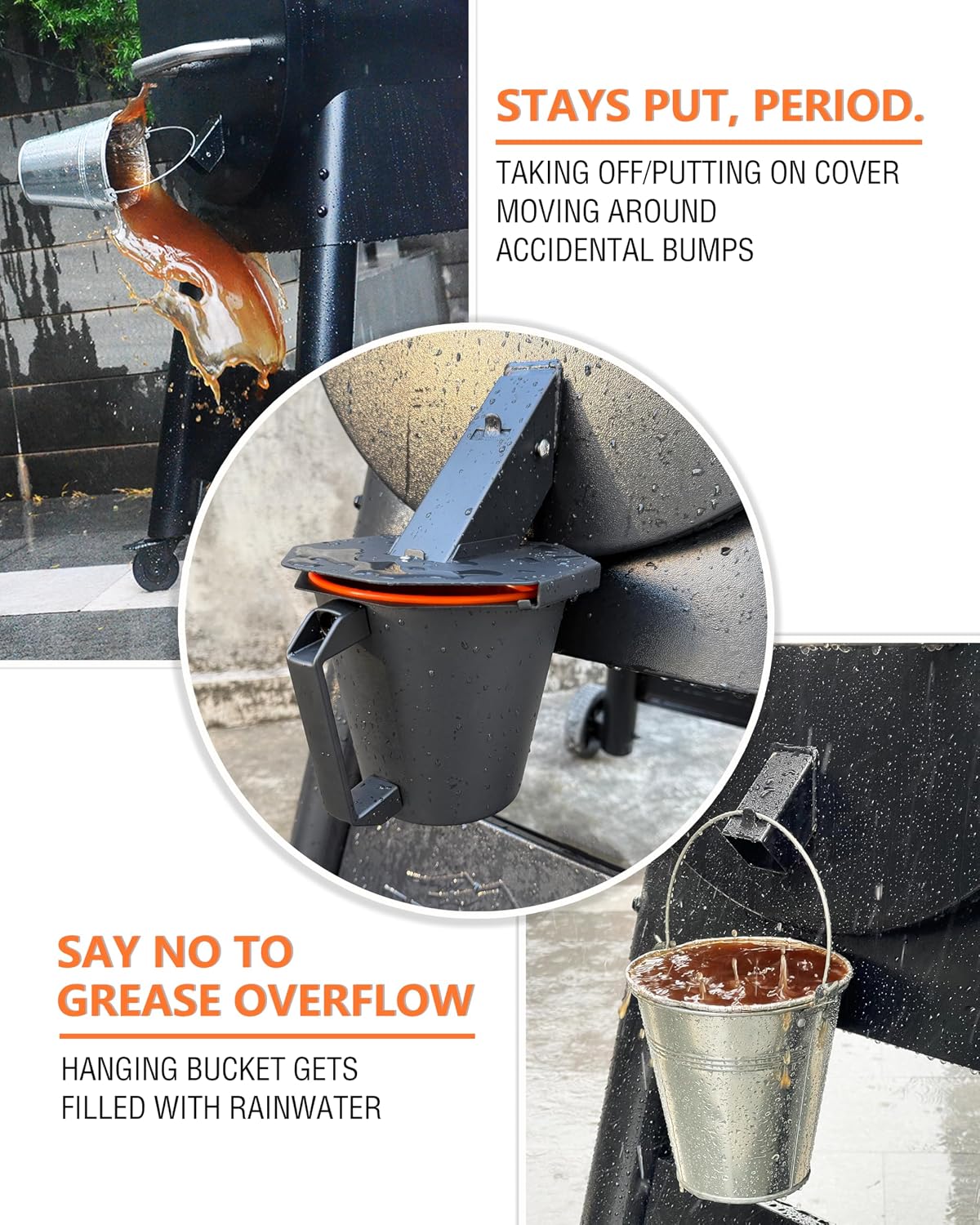 Upgraded Grease Bucket & Liner for Traeger Pellet Grill Accessories | Durable Steel Grease Bucket with Lid & Metal Handle. Includes Reusable Silicone Liner. Fits Traeger & Pit Boss Pellet Grills