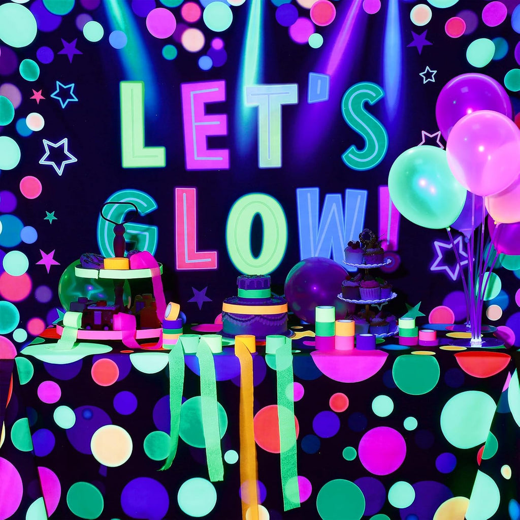 HunnmingRe 2 Pcs Glow in the Dark Party Backdrop Dance Floor Rug, Dot | Neon Backdrop 3.9x5.9ft, 39x118in Light up Floor Mat, Photo Booth Background for Bar Disco Birthday 70s 80s Glow Party