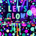HunnmingRe 2 Pcs Glow in the Dark Party Backdrop Dance Floor Rug, Dot | Neon Backdrop 3.9x5.9ft, 39x118in Light up Floor Mat, Photo Booth Background for Bar Disco Birthday 70s 80s Glow Party