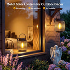 Hanging Solar Lanterns Outdoor Waterproof: 2 Pack Metal Accent Lights | IP65 Waterproof, Auto On/Off, Long-lasting 12-15hrs, Hang Or Clip For Patio Table, Warm Ambiance, No Wiring, 800mah Battery