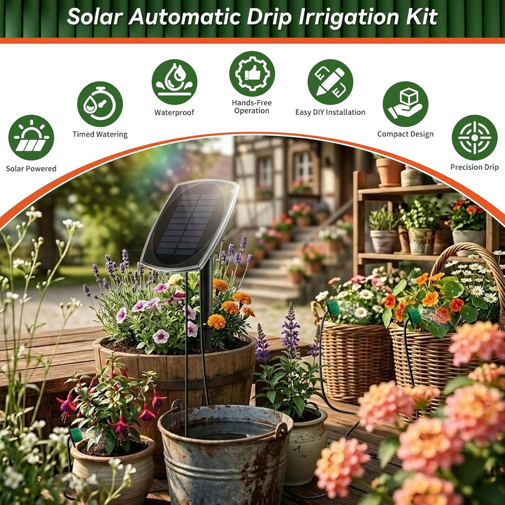 49.21ft solar drip irrigation system kit, automatic watering showing dimensions