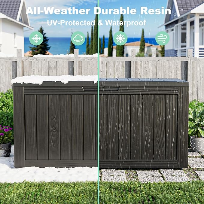 80 Gallon Outdoor Deck Box, Lockable Waterproof Outdoor Storage Boxes For Garden Tools,Indoor Cushions,Accessories Outside Storage Resin Weatherproof Container(Black)