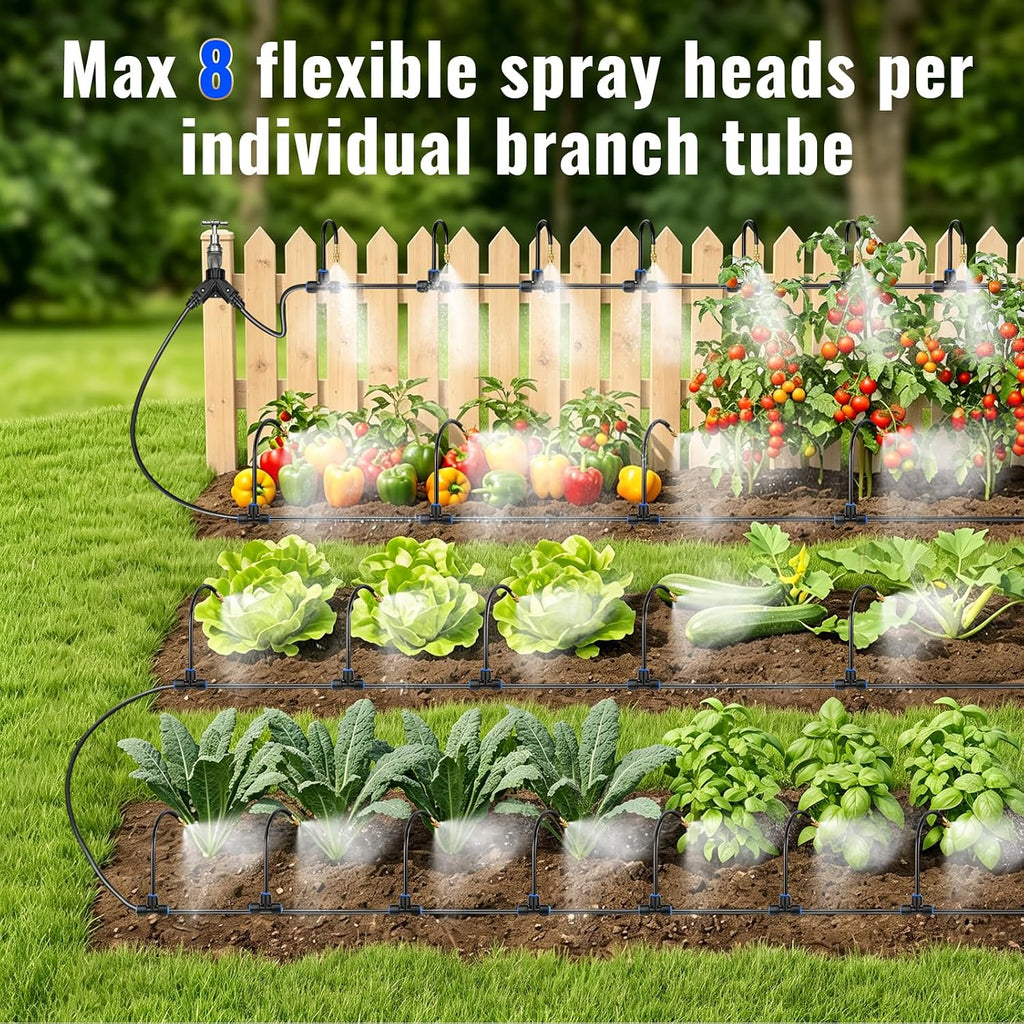 100FT Drip Irrigation Kit, Adjustable Sprinklers for Raised Garden Beds | For Home Gardeners, Ideal for Flower Beds, Vegetable Gardens, Greenhouses & Patio Plants, Expandable Design & Timer Ready