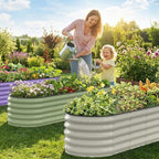 Kesfitt Raised Garden Bed, Metal Galvanized Steel Oval Garden Bed 8x2x1.5 ft with 18-Inch Deep Open-Bottom Design for Outdoor Vegetable Gardening, Lavender Purple
