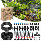 Push-to-Connect Drip Irrigation System Kit, 2-Zone Garden Watering System with 50FT 1/2" Mainline, Leak-Resistant Quick Connect Fittings, Adjustable Emitters for Raised Beds, Greenhouse