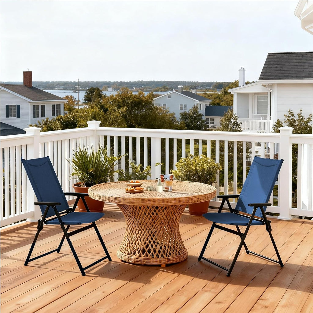 SHGJ&SOFT Patio Folding Chairs Set of 2, Portable Outdoor Chairs with Armrests, No Assembly Metal Frame for Lawn Garden Beach Backyard, Camping(Blue, 2pc)