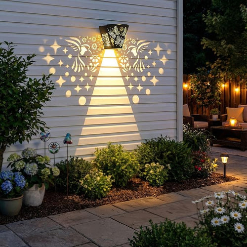 2 Pack Solar Fence Lights Outdoor Wall lihgts Decorations Metal Solar Deck Lights Waterproof LED Solar Powered Step Light Warm White Decorative Lighting for Garden, Front Door (Hummingbird)