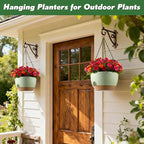 4-Piece Set of 8-Inch Hanging Planters with Automatic Watering System and Drip Tray, Includes Metal Chain, Suitable for Various Indoor and Outdoor Plants and Flowers, Green-Brown