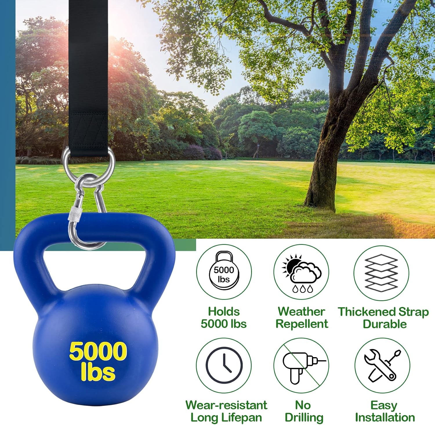 Tree Swing Straps Hanging Kit - 3FT/8FT/15FT/20FT/30FT, Strong & Durable - Holds Up to 5000lbs - Adjustable Tree Swing Straps Fit for All Swings, Hammocks, Safer & Easy Installation(3 FT)