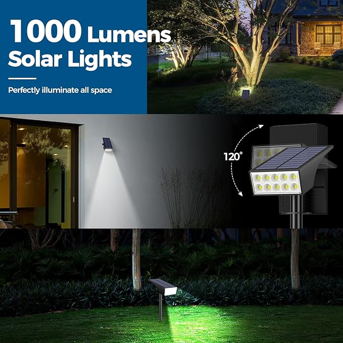 12Pack Solar Spot Lights Outdoor, Solar Lights Outdoor Waterproof with 4 Light Mode 2-in-1 Landscape Spotlights Solar Powered Yard Garden Outside Flood Light for House Pathway Tree (Cool White)
