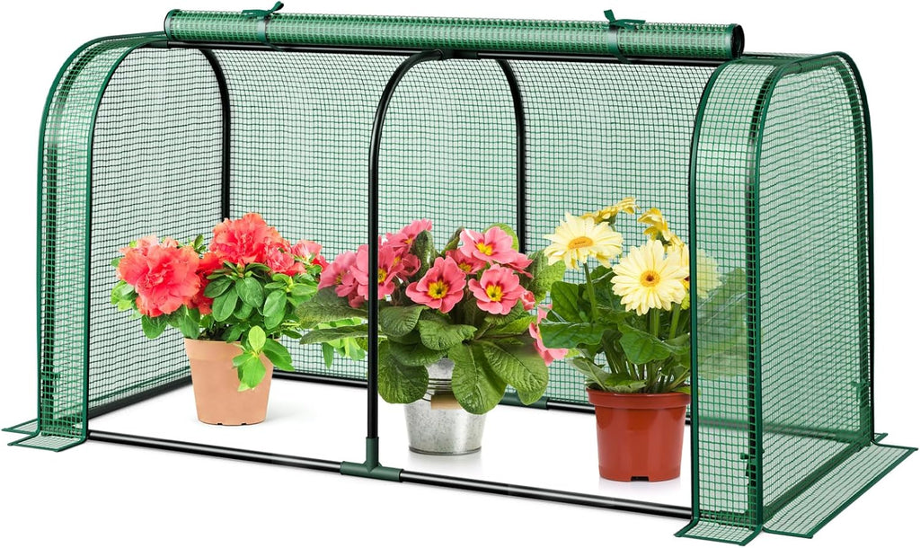 happygrill portable mini greenhouse with waterproof sun-protective pe shown in use