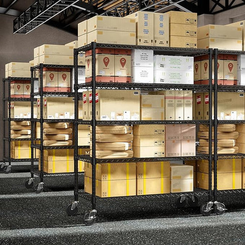 53" W Garage Shelving 5 Tier Industrial 2200LBS Metal Shelving Units for Commercial, Basement, Pantry, Warehouse, School, Black Heavy Duty Easy Assembly 53.2" W x 23.6" D x 73.6" H