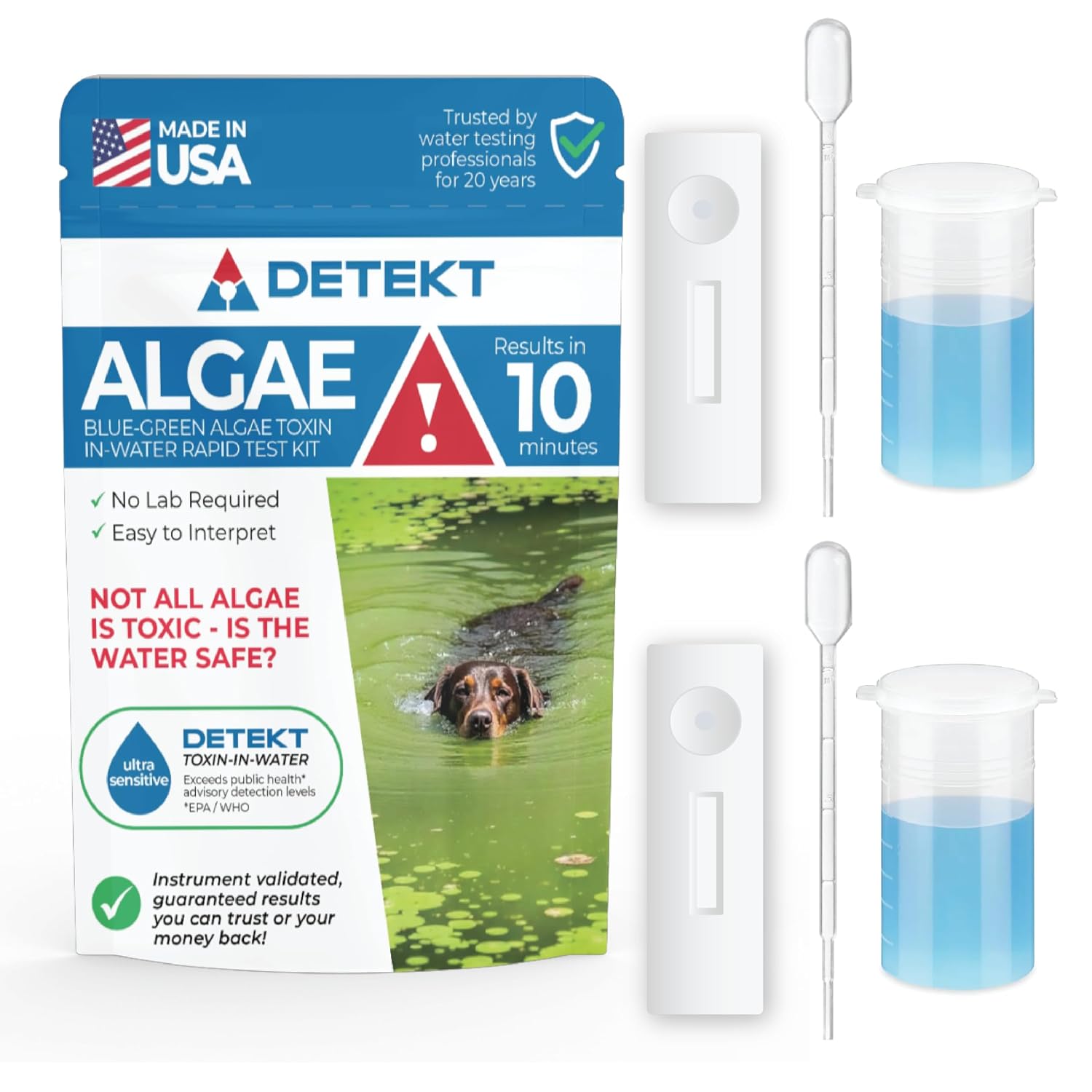 Detekt® Blue-Green Algae Toxin Test Kit for Ponds & Lakes - 10 Min - Simple