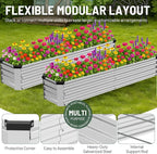 2 Pack 8x2x1FT Galvanized Metal Raised Garden Bed Kit for Vegetables, Herbs, Open-Bottom Large Capacity Outdoor Planter Box Gardening Stakes, Silver