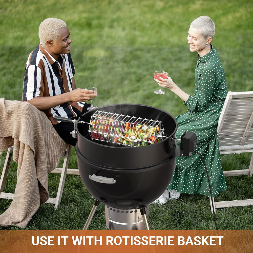 onlyfire Black Coated Steel Charcoal Kettle Rotisserie Ring Kit | Fits for Weber 22" Kettle Grills and Other Similar Grills, Turns Your Kettle Into A Chicken Roaster