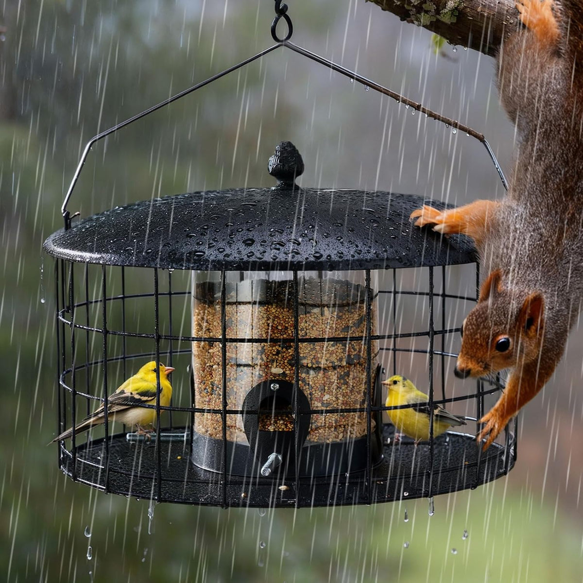 veehoo squirrel proof bird feeders for outdoors hanging, front angle view