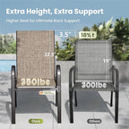 PHI VILLA Patio Chairs Set of 4, Outdoor Stackable Dining Chairs with E-Coating Metal Frame and Upgraded Textilene Fabric, All Weather Deck Chair 350 LBS Capacity for Porch Poolside Garden