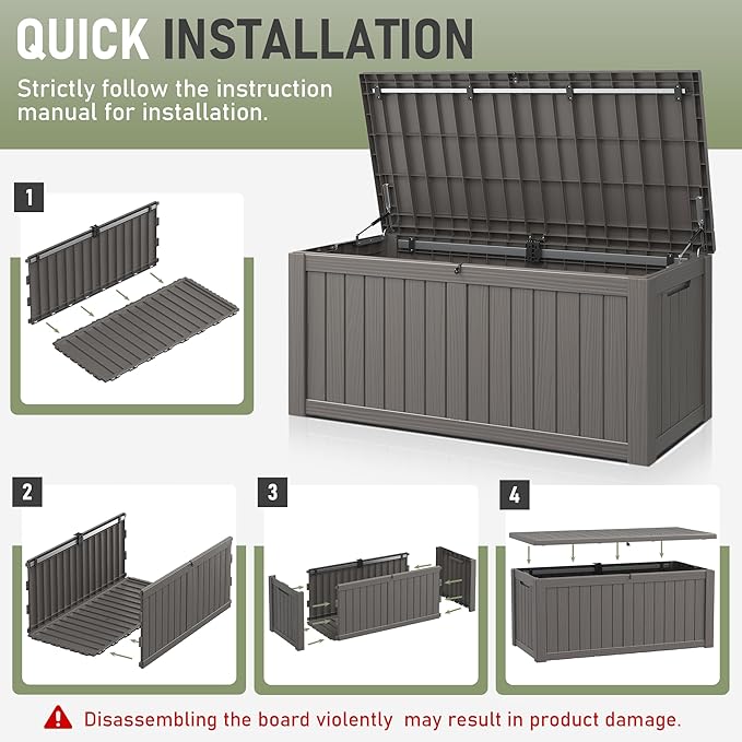 Outdoor Storage Box, Resin Deck Boxes Indoor and outdoor, Waterproof Storage Box Lockable Lid (Grey,150 Gallon)
