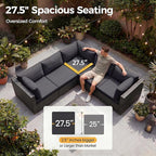 NICESOUL 9 Piece Modern Oversized Outdoor Patio Furniture Set with Firepit Table Propane/Natural Gas, 29.3'' High Back Deep Wide Conversation, Luxury 8 Seats Modular Sectional for Backyard, Gray