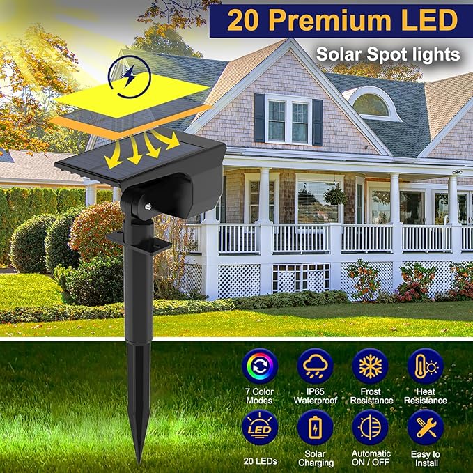 nipify 2 Pack Solar Spot Lights Outdoor Color Changing, 7 Modes Halloween RGB Solar Powered Waterproof Spotlight, Landscape Lighting for Outside Yard Garden Pathway