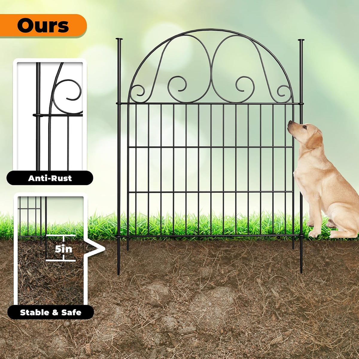 8 pannels garden fence animal barrier with gate, close-up detail