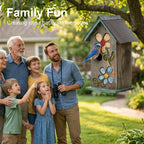 Topadorn Hanging Bird House for Outside, 11" Hand-Painted Wooden Birdhouse | Floral Design, Rustic Outdoor Bird House for Bluebird, Finch, Cardinal & Wren, Garden Patio Yard Decor