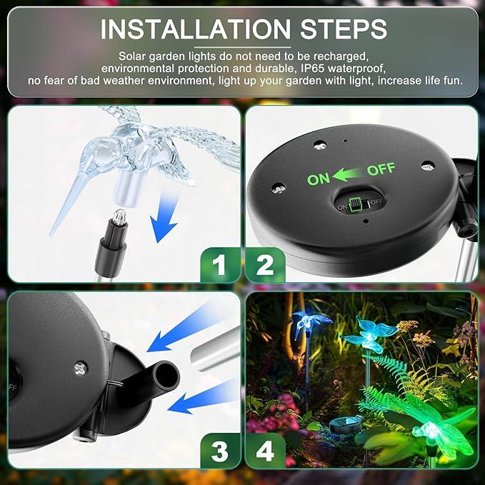 Anordsem Solar Garden Lights Outdoor: 6 Waterproof PVC Insect Stake Light Heads - Changeable Color LED Lighting for Gardener Yard Decoration - Christmas Gifts for Homeowners Over 30