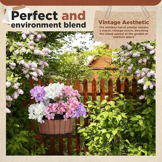 Layhit 6 Pcs Wall Hanging Planters Outdoor Pot Planter Wine Barrel Planter Distressed Oak Thickened Plastic Water Storage Flower Pots for Flower Indoor Outdoor(12 Inches,Brown)
