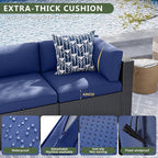 Aoxun 7 Piece Patio Furniture Set Wicker Rattan Patio Sectional Sofa Set Outdoor Seating Furniture with Thickened Cushion, Navy Blue