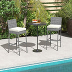 HAPPYGRILL Patio Wicker Barstools Set of 4, Outdoor Bar Height Chair w/Soft Seat Cushion & Cozy Footrest, Heavy-Duty Metal Frame, 400 lbs Max Load, Rattan Armless Bar Chairs